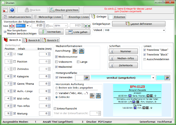 Heyer's Heim-Videothek: Drucken/Einleger