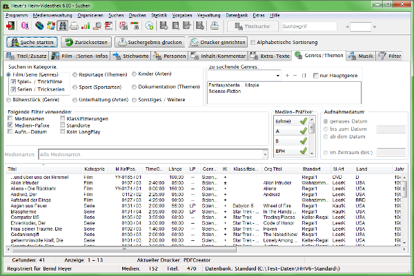 Heyer's Heim-Videothek: Suchen / Genres/Themen