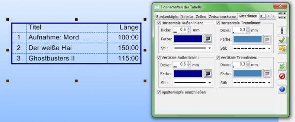 Zum Vergrößern anklicken! Heyer's Etiketten-Studio - Tabelle